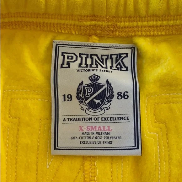 NWOT Victoria’s Secret Pink Embroidered Yellow Jogger - Picture 6 of 7